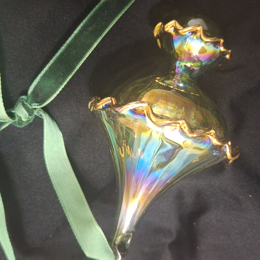Anthropologie Light Green Iridescent Ruffled Glass Bauble Ornament NWOT